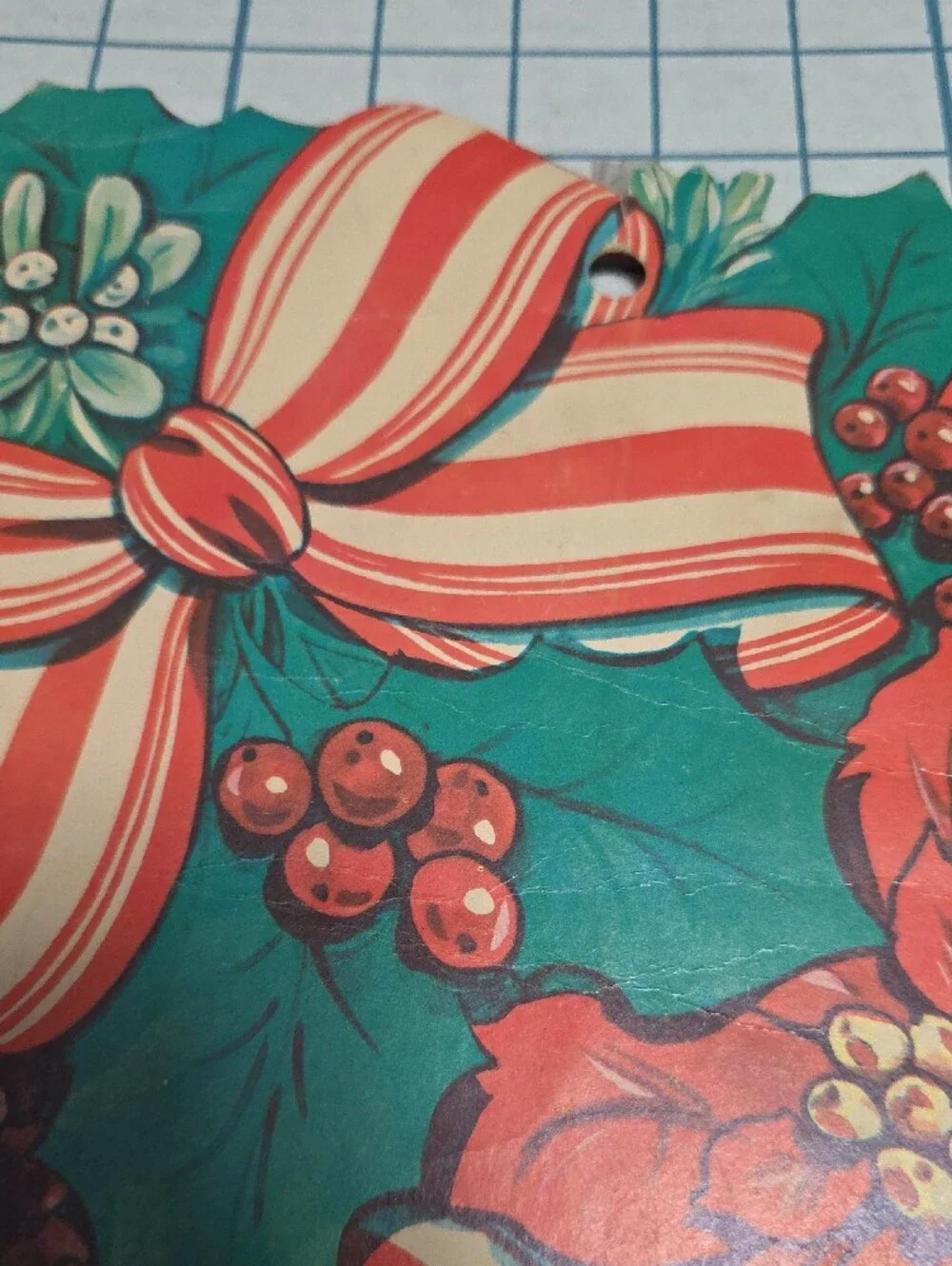 Holiday Poinsettia and Ribbon Party Die Cut - Green & Red, VTG, 10.5